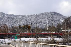 Trains At Kufstein Station In Austria