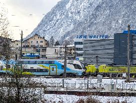 Trains At Kufstein Station In Austria