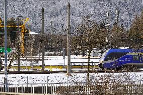 Trains At Kufstein Station In Austria