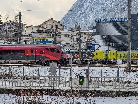 Trains At Kufstein Station In Austria