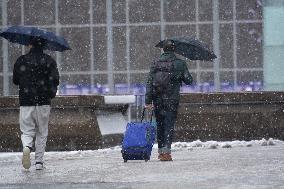 Snow Continues In Cologne