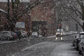 Snow Continues In Cologne