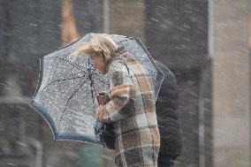 Snow Continues In Cologne