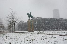 Snow Continues In Cologne