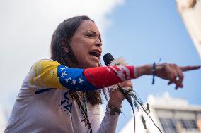 Venezuelan Opposition Leader Machado Is Intercepted After Joining Anti-government Protest