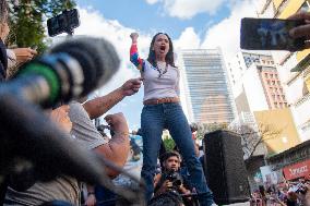 Venezuelan Opposition Leader Machado Is Intercepted After Joining Anti-government Protest