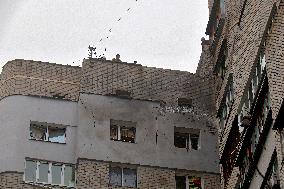 Russian drone debris falls on Kyiv apartment building