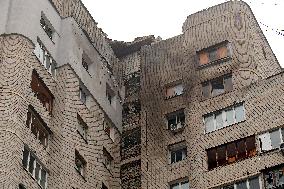 Russian drone debris falls on Kyiv apartment building