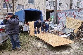 Russian drone debris falls on Kyiv apartment building