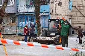 Russian drone debris falls on Kyiv apartment building