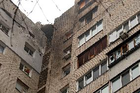 Russian drone debris falls on Kyiv apartment building