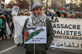 Pro-Palestinian Protest Honors Journalists Killed in Conflict - Paris