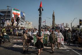 Military Rally By IRGC Featuring Scale Model Missiles