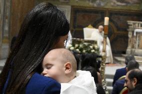 Pope Francis Conducts Baptisms - Vatican