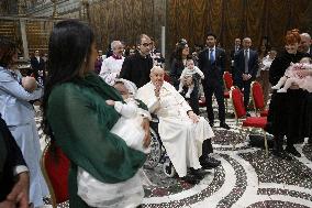 Pope Francis Conducts Baptisms - Vatican