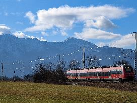 Deutsche Bahn Regional Train In The Bavarian Town Of Bendiktbeuren