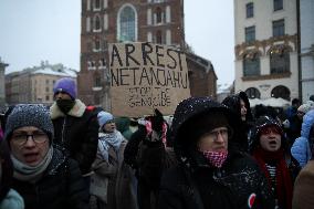 Protest Against The Safe Arrival Of Israeli Prime Minister In Krakow