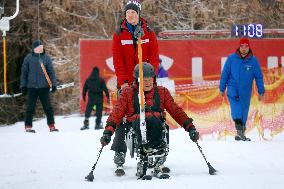 Ukrainian war veterans visit adaptive skiing training session in Kyiv