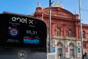 Electric Vehicle Charging Station In Front Of Teatro Petruzzelli, Bari