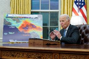 President Joe Biden participates in a meeting of Senior White House and Administration officials on the federal response to the
