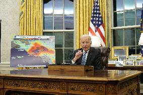President Joe Biden participates in a meeting of Senior White House and Administration officials on the federal response to the
