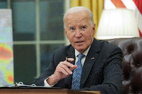 President Joe Biden participates in a meeting of Senior White House and Administration officials on the federal response to the