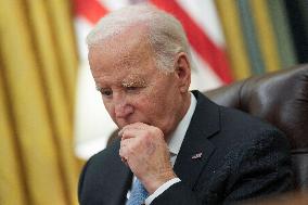 President Joe Biden participates in a meeting of Senior White House and Administration officials on the federal response to the