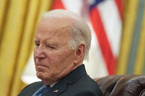 President Joe Biden participates in a meeting of Senior White House and Administration officials on the federal response to the