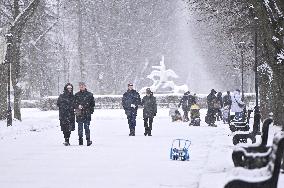 Stryiskyi Park in Lviv in winter