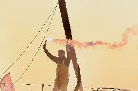 Charlie Dalin Celebrates After Crossing The Finish Line Of Vendee Globe - Sables-d'Olonne