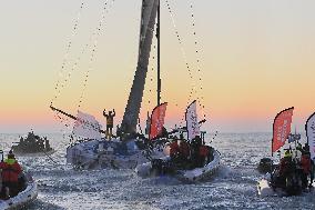 Charlie Dalin Celebrates After Crossing The Finish Line Of Vendee Globe - Sables-d'Olonne