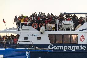 Charlie Dalin Celebrates After Crossing The Finish Line Of Vendee Globe - Sables-d'Olonne