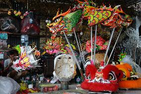 Makes Traditional Lion And Dragon Costume Ahead Of Chinese New Year In Indonesia