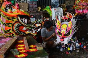 Makes Traditional Lion And Dragon Costume Ahead Of Chinese New Year In Indonesia