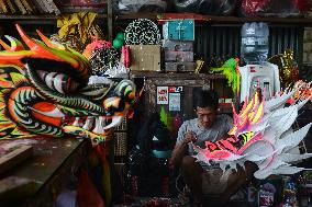 Makes Traditional Lion And Dragon Costume Ahead Of Chinese New Year In Indonesia