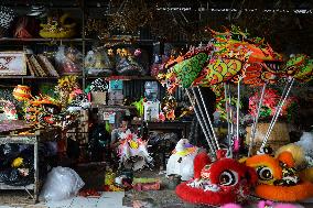 Makes Traditional Lion And Dragon Costume Ahead Of Chinese New Year In Indonesia