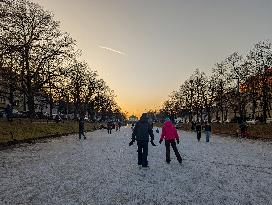 Nymphenburg Palace Canal Crowds On Ice