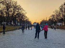 Nymphenburg Palace Canal Crowds On Ice