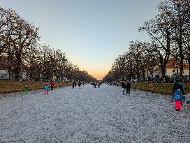 Nymphenburg Palace Canal Crowds On Ice