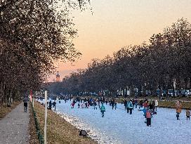 Nymphenburg Palace Canal Crowds On Ice