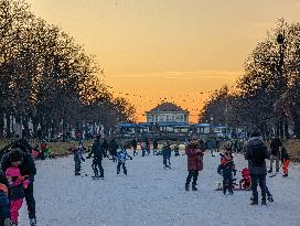 Nymphenburg Palace Canal Crowds On Ice
