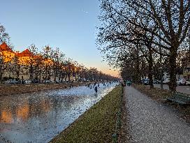 Nymphenburg Palace Canal Crowds On Ice
