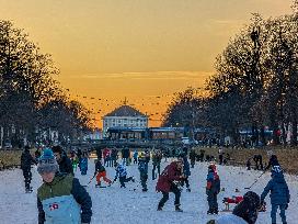 Nymphenburg Palace Canal Crowds On Ice