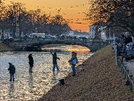 Nymphenburg Palace Canal Crowds On Ice