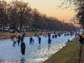Nymphenburg Palace Canal Crowds On Ice