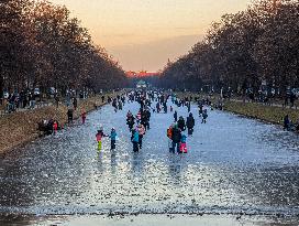Nymphenburg Palace Canal Crowds On Ice