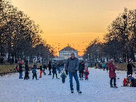 Nymphenburg Palace Canal Crowds On Ice