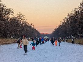 Nymphenburg Palace Canal Crowds On Ice