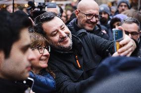 Matteo Salvini Meets The Citizens At The Gazebo Of The Lega In Milan