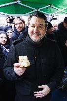 Matteo Salvini Meets The Citizens At The Gazebo Of The Lega In Milan